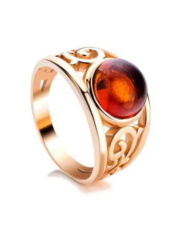 Gold-Plated Ring With Cognac Amber The Scheherazade, Ring Size: 13 / 22, image 