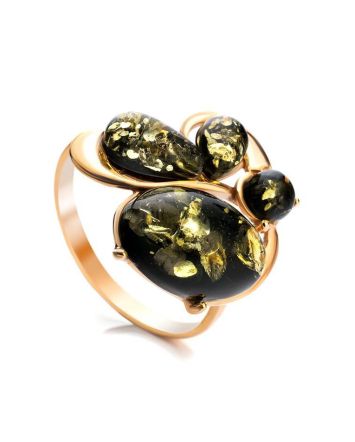 Gold-Plated Ring With Green Amber The Symphony, Ring Size: 6 / 16.5, image 