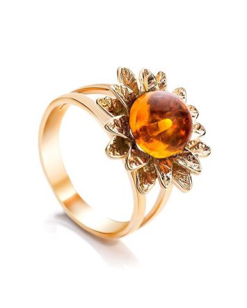 Gold-Plated Ring With Cognac Amber The Aster, Ring Size: 11 / 20.5, image 