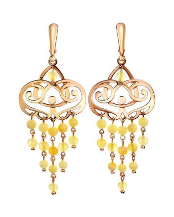 Honey Amber Chandelier Earrings In Gold-Plated Silver The Siesta, image 