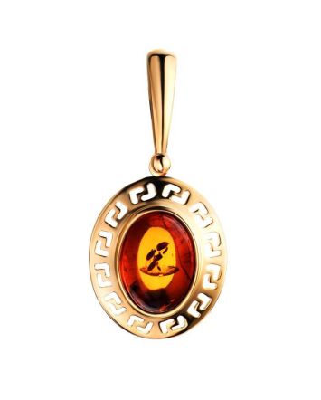 Oval Gold-Plated Pendant With Cognac Amber The Ellas, image 