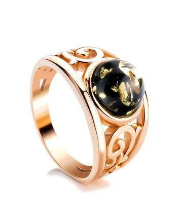 Refined Gold-Plated Ring With Green Amber The Scheherazade, Ring Size: 13 / 22, image 