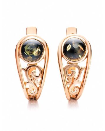 Green Amber Earrings In Gold-Plated Silver The Scheherazade, image 