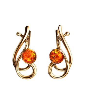 Gold-Plated Earrings With Bright Cognac Amber The Flamenco, image 