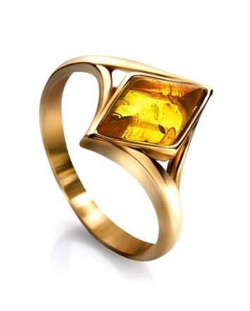 Gold-Plated Ring With Lemon Amber The Colombina, Ring Size: 5.5 / 16, image 
