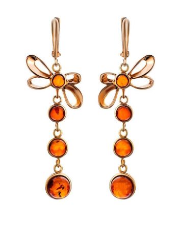 Gold-Plated Dangle Earrings With Cognac Amber The Caprice, image 
