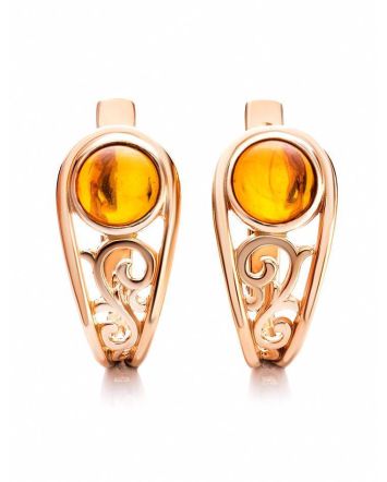 Gold-Plated Earrings With Cognac Amber The Scheherazade, image 