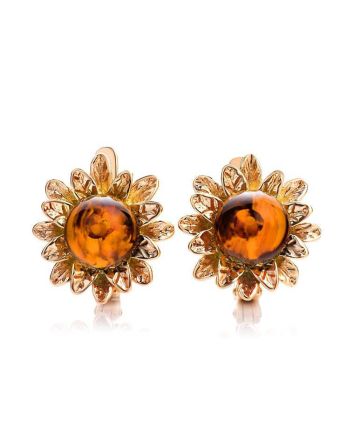 Cognac Amber Earrings In Gold-Plated Silver The Aster, image 