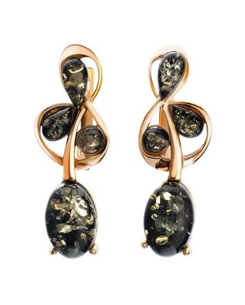 Gold-Plated Earrings With Green Amber The Symphony, image 