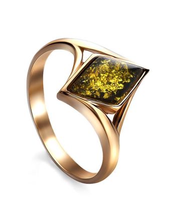 Gold-Plated Ring With Green Amber The Colombina, Ring Size: 8.5 / 18.5, image 