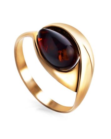 Gold-Plated Ring With Cherry Amber The Peony, Ring Size: 12 / 21.5, image 