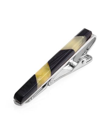 Handcrafted Wooden Tie Clip With Honey Amber The Indonesia, image 