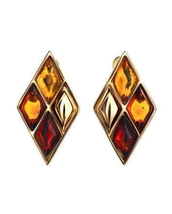 Gold-Plated Earrings With Multicolor Amber The Colombina, image 