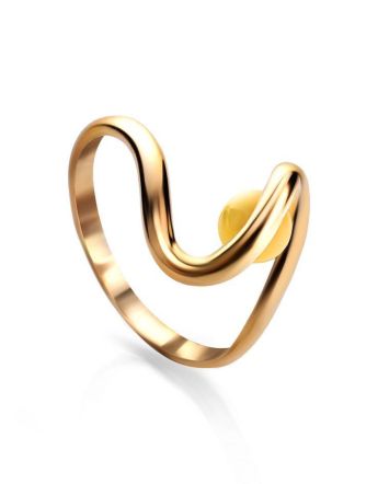 Wavy Gold-Plated Ring With Honey Amber The Leia, Ring Size: 8.5 / 18.5, image 