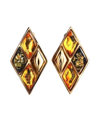 Geometric Gold-Plated Earrings With Multicolor Amber The Colombina, image 
