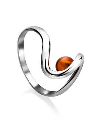 Sterling Silver Ring With Cognac Amber The Leia, Ring Size: 6.5 / 17, image 