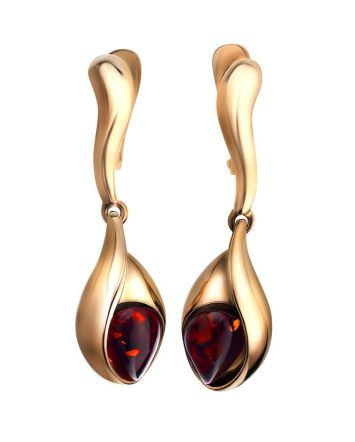 Cherry Amber Earrings In Gold-Plated Silver The Peony, image 
