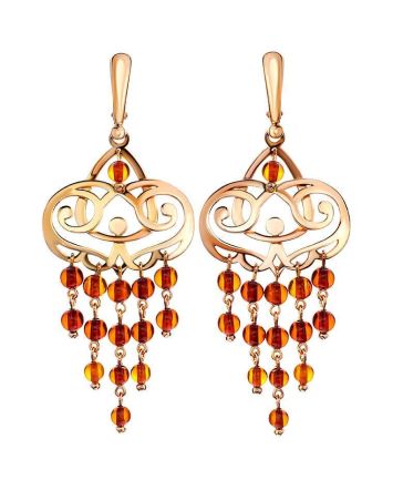 Cherry Amber Chandelier Earrings In Gold-Plated Silver The Siesta, image 