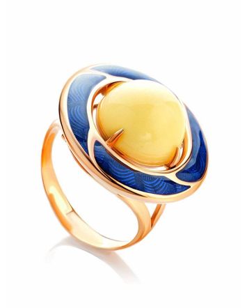 Amber and Blue Enamel Ring In Gold-Plated Silver The Empire, Ring Size: 6.5 / 17, image 