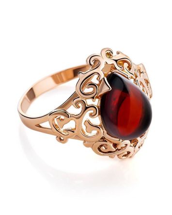 Romantic Glamour Amber Ring In Gold-Plated Sterling Silver The Luxor, Ring Size: 9.5 / 19.5, image 