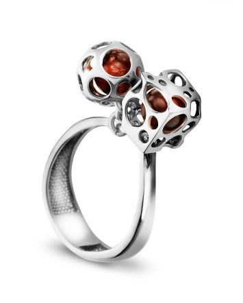 Dangle Amber Ring In Sterling Silver The Geneva, Ring Size: 8.5 / 18.5, image 