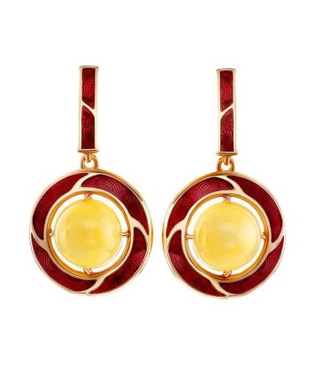 Amber and Red Enamel Earrings In Gold-Plated Silver The Empire, image 