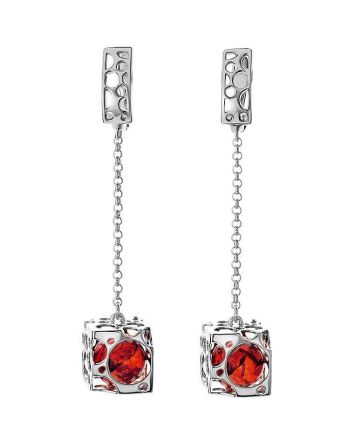 Amber Dangle Earrings In Sterling Silver The Geneva, image 