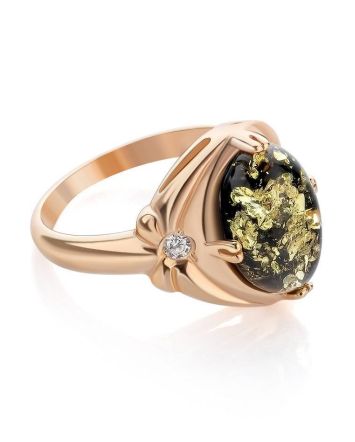Green Amber Ring In Gold-Plated Silver With Crystals The Albertina, Ring Size: 12 / 21.5, image 