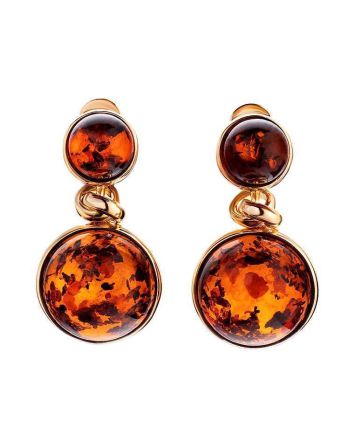 Cognac Amber Earrings In Gold-Plated Silver The Paris, image 