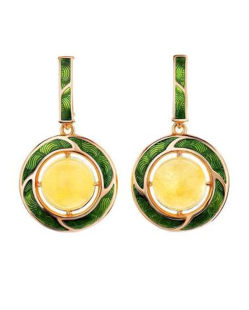 Amber and Green Enamel Earrings In Gold-Plated Silver The Empire, image 