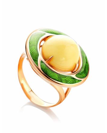Amber and Green Enamel Ring In Gold-Plated Silver The Empire, Ring Size: 6.5 / 17, image 