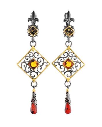 Gold-Plated Dangles With Multicolor Amber The Arabesque, image 
