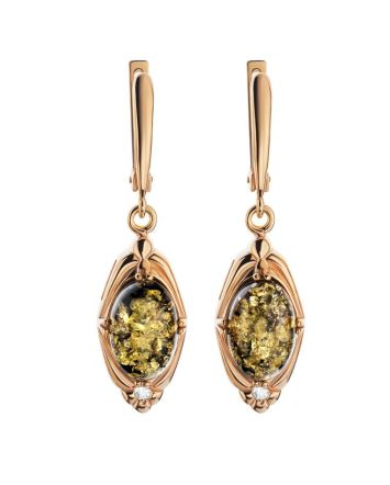 Drop Gold-Plated Earrings With Green Amber And Crystals The Albertina, image 
