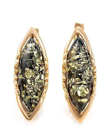 Golden Earrings With Luminous Green Amber The Ballade, image 