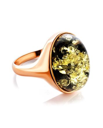 Green Amber Ring In Gold-Plated Silver The Goji, Ring Size: 6.5 / 17, image 