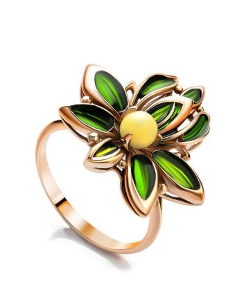 Wonderful Gold-Plated Ring With Amber And Enamel The Verona, Ring Size: 11 / 20.5, image 