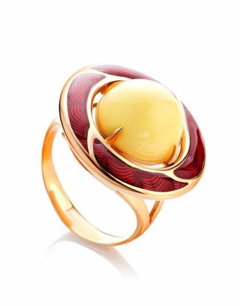 Amber and Red Enamel Ring In Gold-Plated Silver The Empire, Ring Size: 6 / 16.5, image 