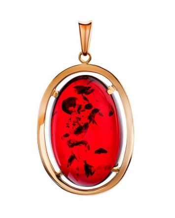 Bold Gold-Plated Pendant With Cherry Amber The Elegy, image 