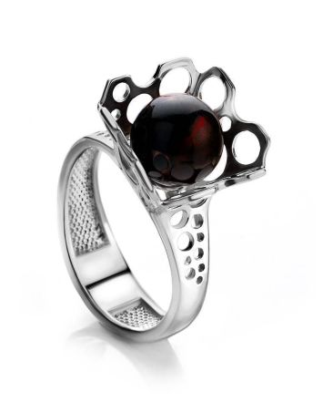 Cherry Amber Ring In Sterling Silver The Geneva, Ring Size: 6 / 16.5, image 