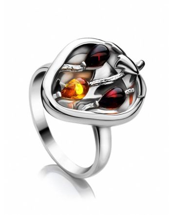 Sweet Cognac Amber Strawberry​ Ring In Sterling Silver The Confiture, Ring Size: 8.5 / 18.5, image 