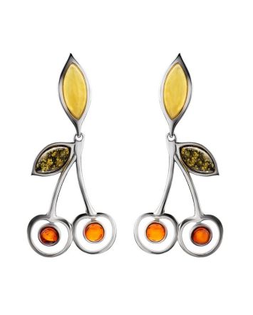 Multicolor Amber Cherry Earrings In Sterling Silver The Confiture, image 