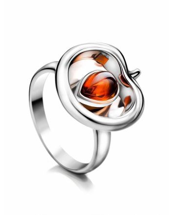Sweet Cognac Amber Apple Ring In Sterling Silver The Confiture​, Ring Size: 11.5 / 21, image 