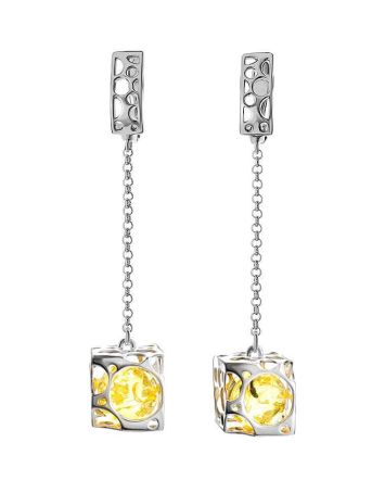 Lemon Amber Earrings In Sterling Silver The Geneva, image 
