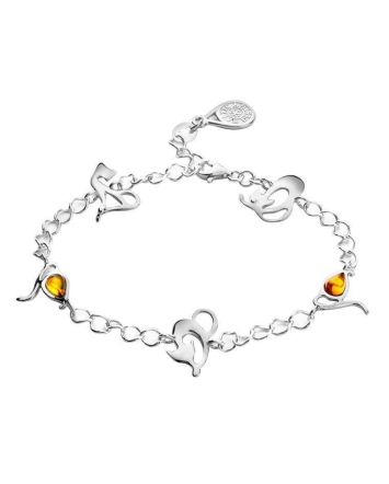 Cute And Fabulous Sterling Silver Bracelet With Cognac Amber The Cats, image 