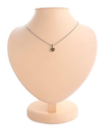 Silver Necklace With Green Amber Pendant, Length: 50, image 