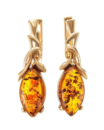 Cognac Amber Earrings In Gold The Constance, image 