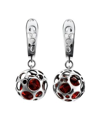 Dangle Amber Earrings In Sterling Silver The Geneva, image 