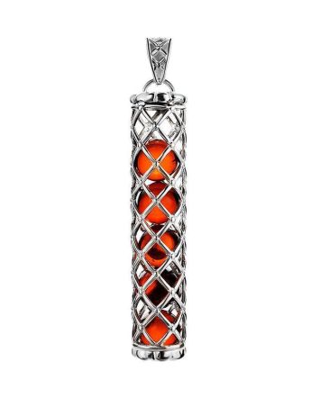 Stylish Silver Bar Pendant With Cherry Amber The Kenya, image 