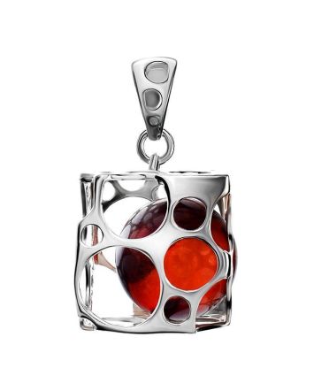Cube Amber Pendant In Sterling Silver The Geneva, image 