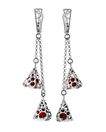 Chain Amber Earrings In Sterling Silver The Geneva, image 